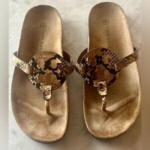 Tory Burch Size 10 Miller Cloud  snake stamped Leather/Cork Sandal